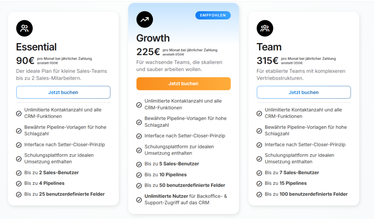Beachte: Es gibt auch noch einen 50€ Tarif für Soloselbstständige, welcher nicht im Bild sichtbar ist. Stand: April 2026.
