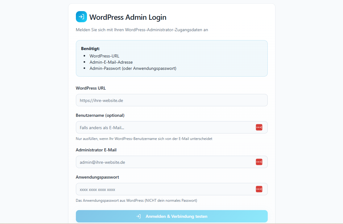 In Lovable gebaut: Eine App zur Automatisierten Erstellung von Wordpress-Websites.