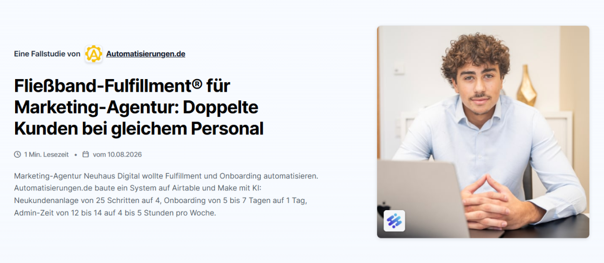 Mann erklärt Fließband-Fulfillment für Marketing-Agenturen zur Kundenverdopplung.
