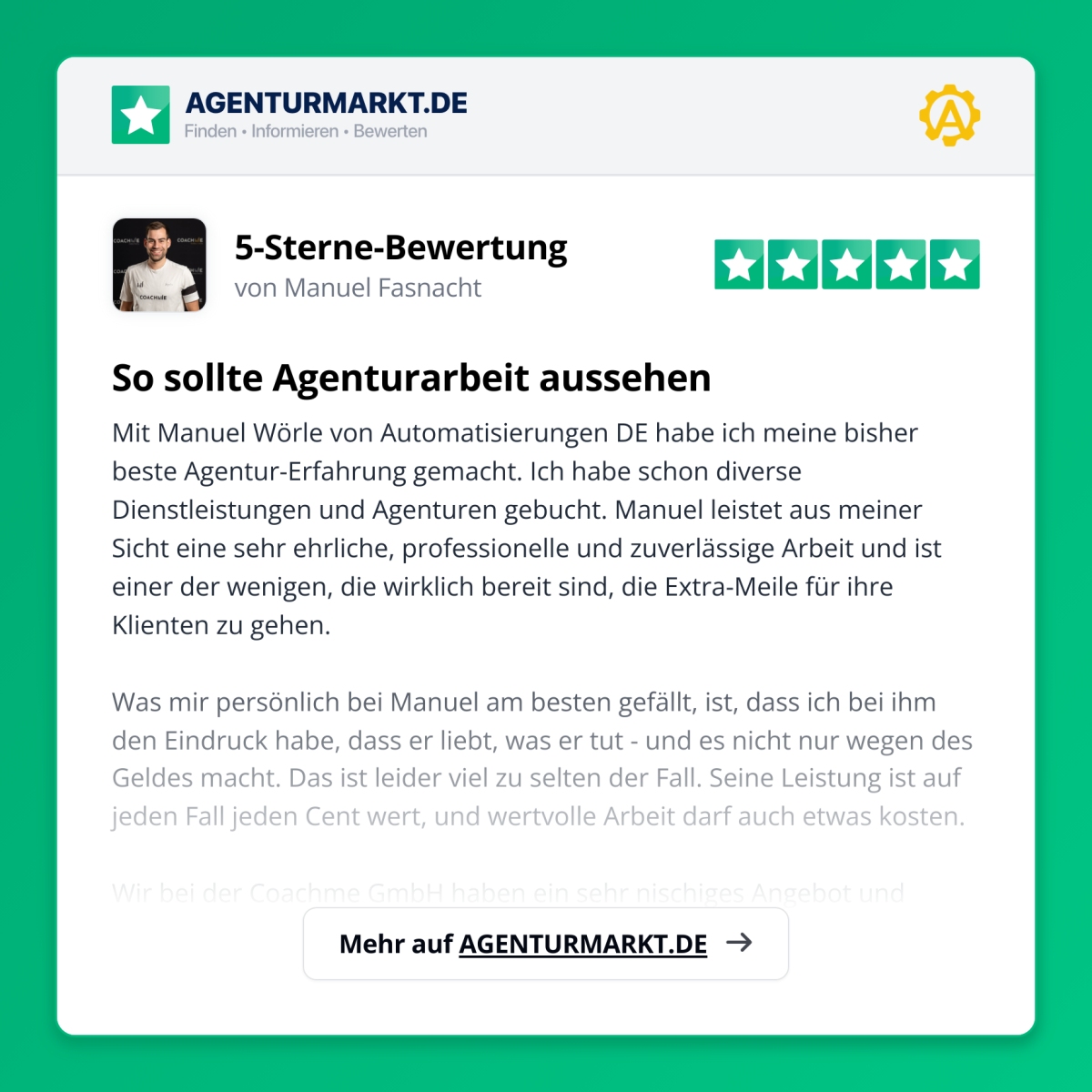 Durchschnittliche Kundenbewertung von www.automatisiererungen.de