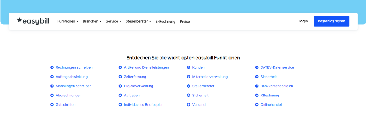 Easybill überzeugt mit verschiedenen Funktionen