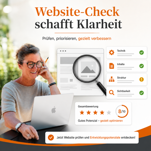 Die Grafik zeigt einen Website-Check, der Klarheit bei der Optimierung schafft.