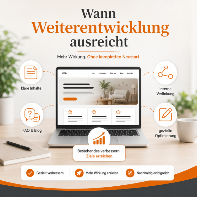 Visualisierung, wann eine Website-Weiterentwicklung ausreichend ist.