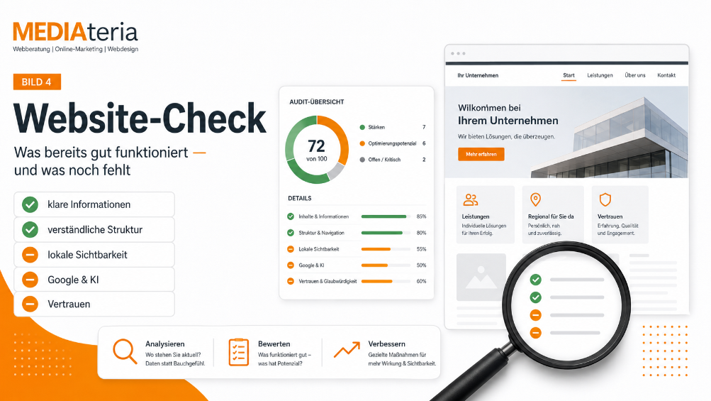 Website-Check mit Analyse und Verbesserungsvorschlägen für Unternehmen.