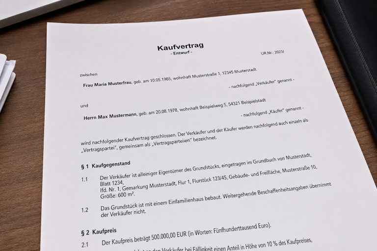 Beispiel eines Kaufvertrags für den Hausverkauf in Weiden.