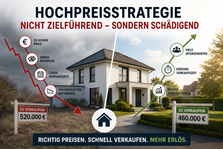 Grafik zur Hochpreisstrategie beim Immobilienverkauf mit Preisvergleich.