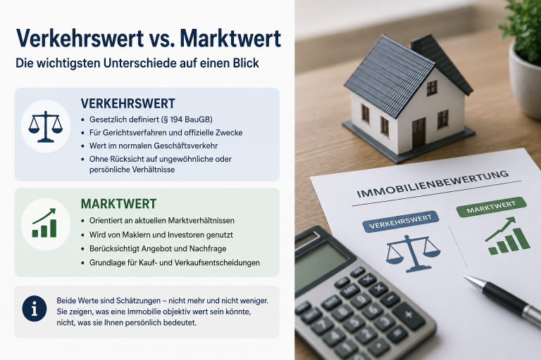 Grafik zu Immobilienwerten mit Fokus auf Verkehrswert und Marktwert in Weiden.