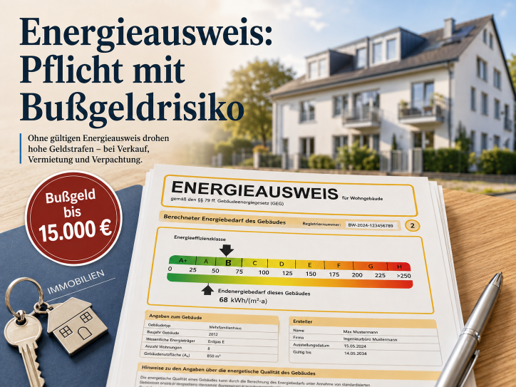 Energieausweis Pflicht mit Bußgeldrisiko bei Immobilienverkauf.