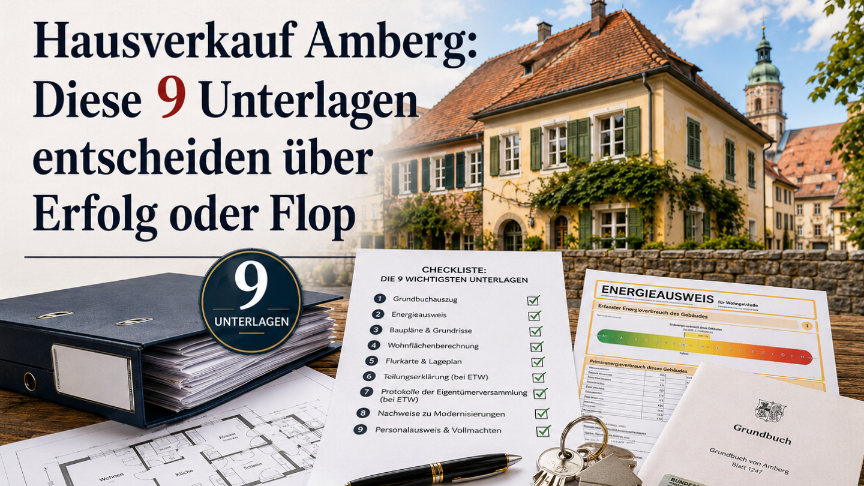 Zusammenstellung wichtiger Unterlagen für den Hausverkauf in Amberg.