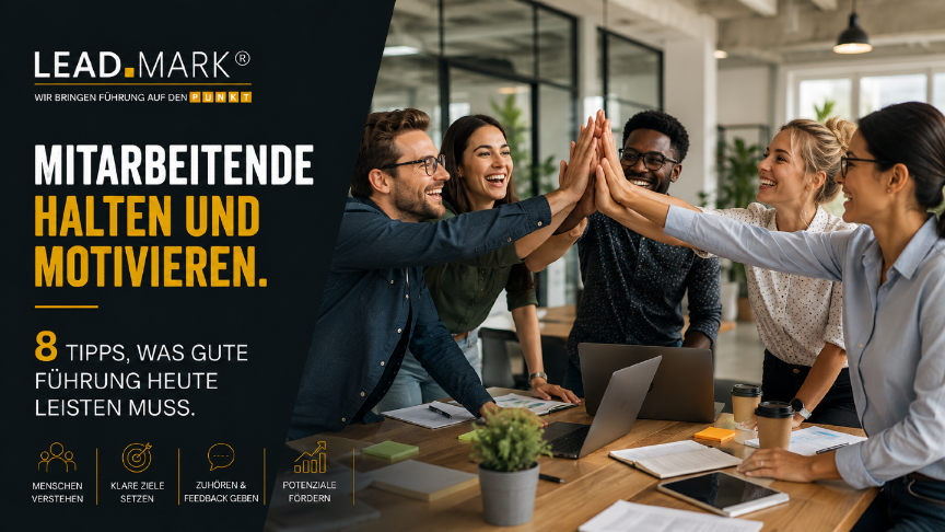 Team bei der Arbeit zeigt, wie Mitarbeitende halten und motivieren.