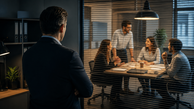 Mitarbeiterbesprechung im Büro: Rückkehr ins Büro fördert Teamgeist.