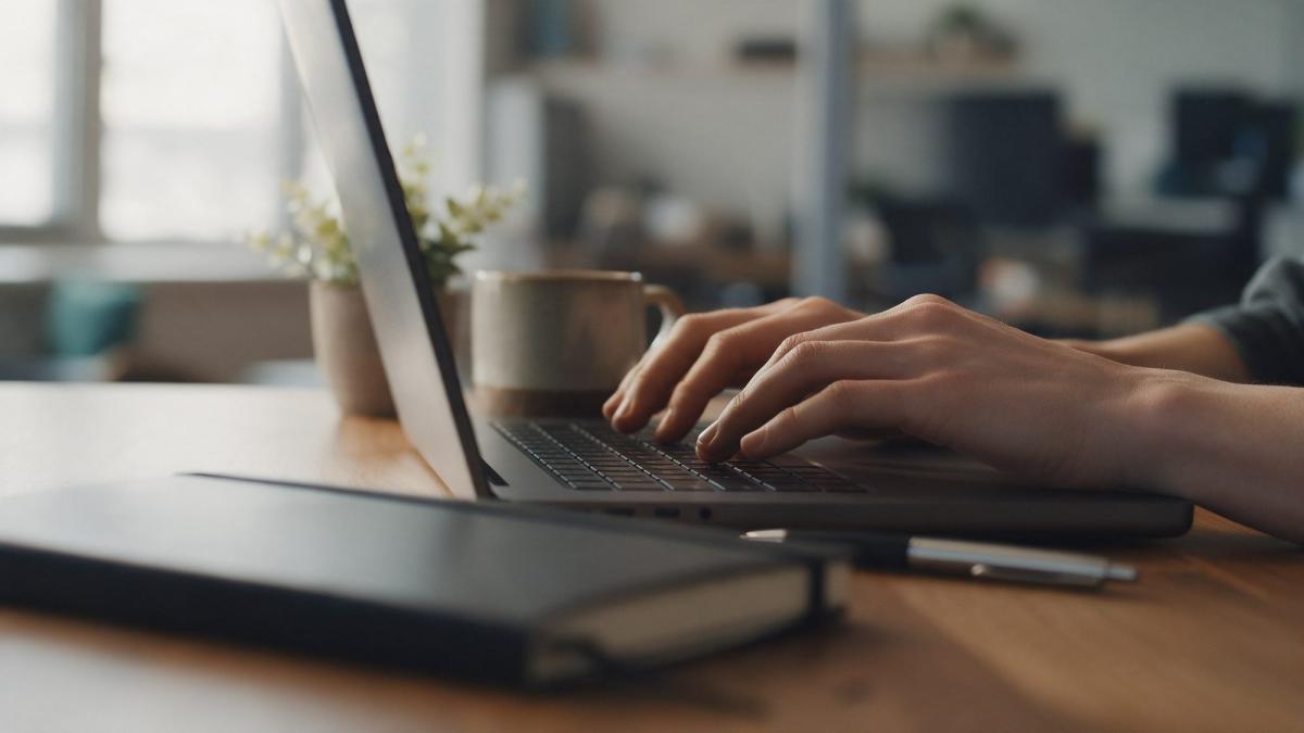 Person, die am Laptop die Forschungszulage beantragt.