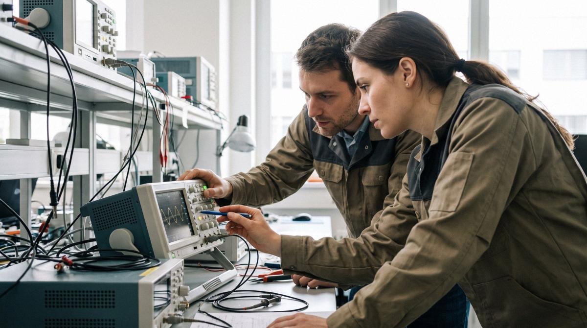 Technische Experten arbeiten an einem Gerät zur Auftragsforschung im Labor.