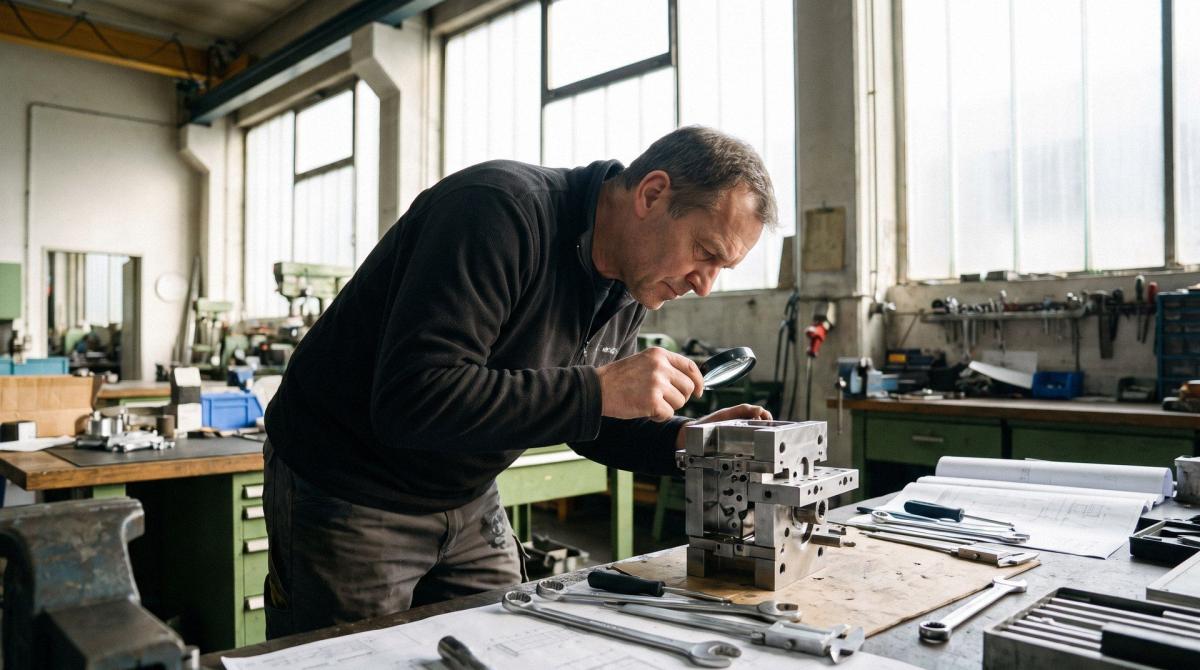 Ingenieur arbeitet an einer Maschine zur Optimierung im Maschinenbau für die Forschungszulage.