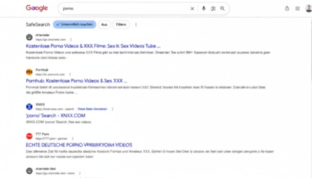 Suchergebnisse zu Pornografie loswerden auf Google.