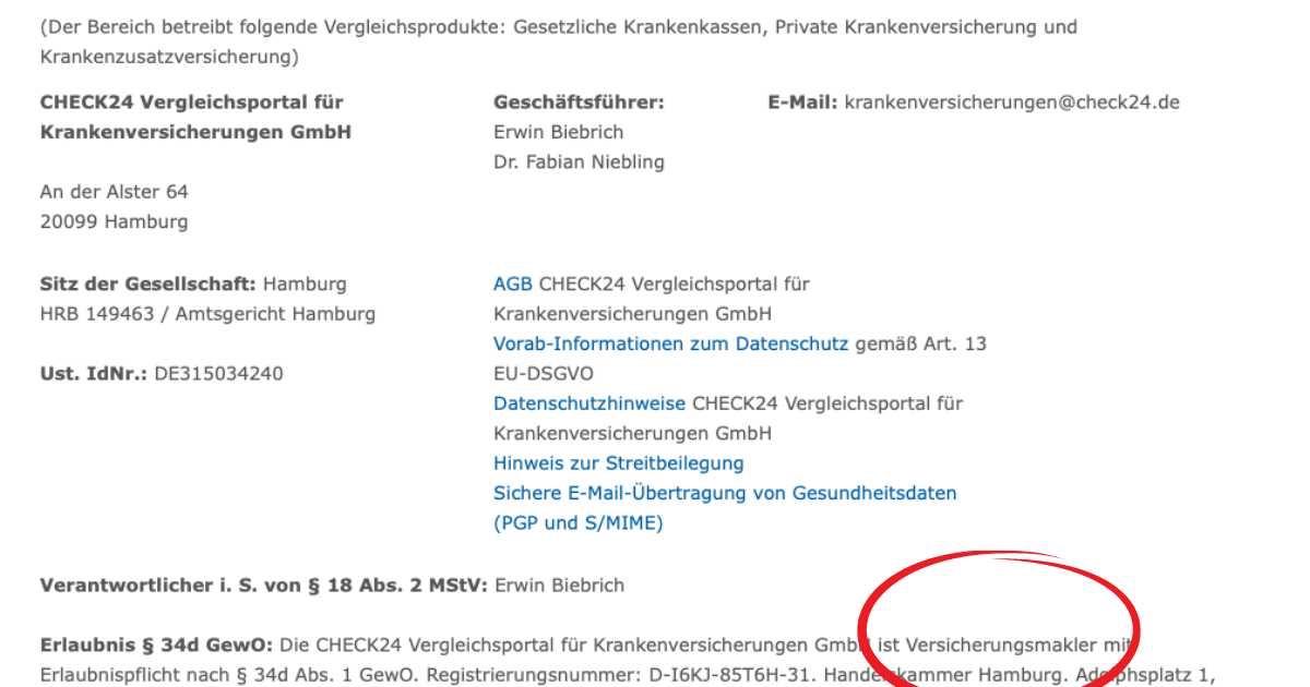 Kontaktinformationen für den PKV-Vergleich bei Check24.
