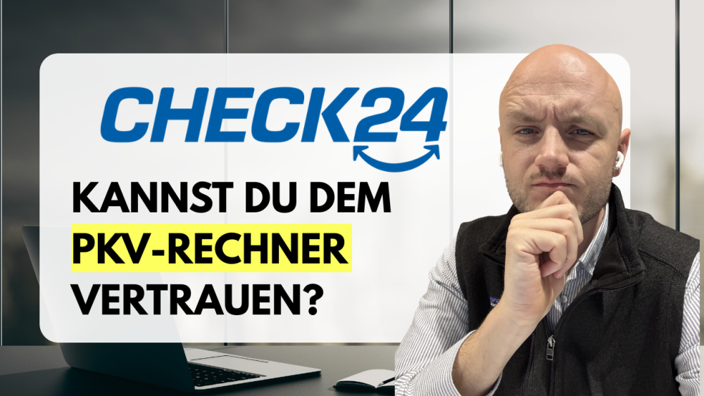 Mann denkt nach über den PKV Rechner von Check24 und Vertrauen.