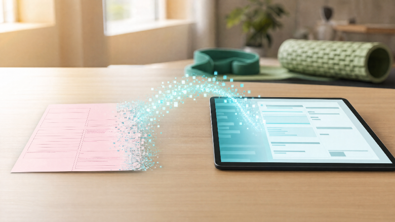 Eine digitale Anwendung zeigt die Telematikinfrastruktur für Physiotherapie an.