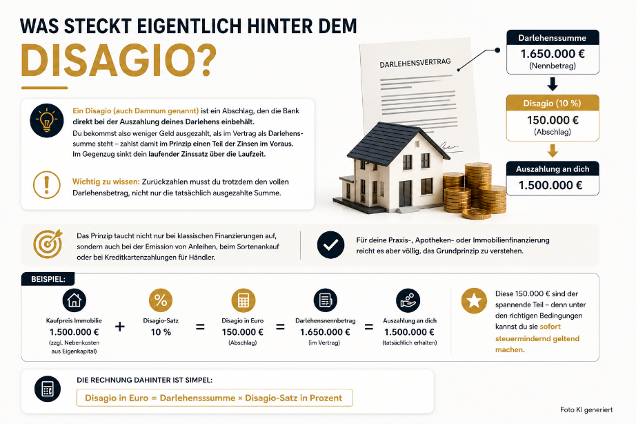 Infografik zur Darlehensstruktur mit Informationen zum Disagio.
