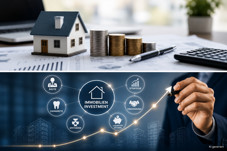 Diagramm und Modellhaus zur Diskussion über Immobilien investieren ohne Eigenkapital.