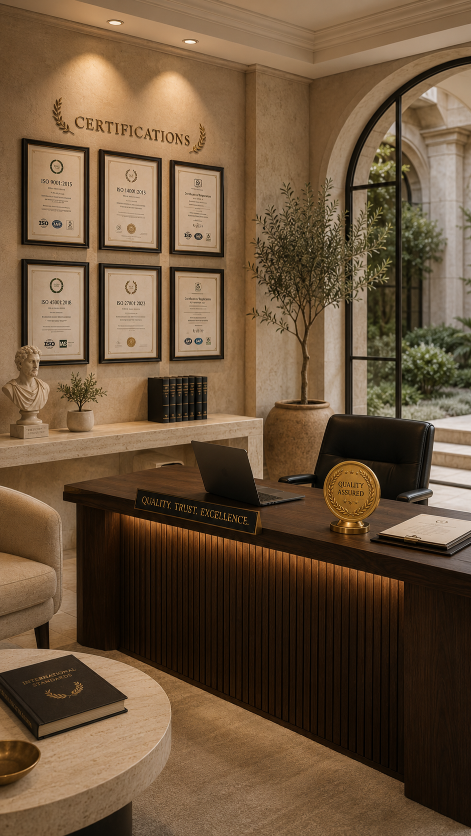 Büro mit ISO 9001 Zertifikaten, ideal für das ISO 9001 Audit.