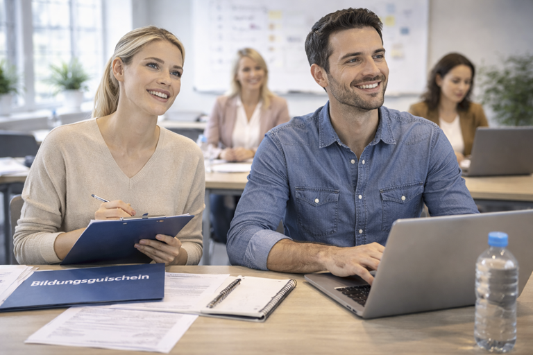 Teilnehmer bei einem Workshop zur AZAV-Zertifizierung für Coaches.