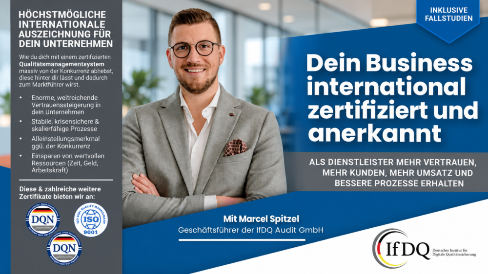 So wird dein Unternehmen zum Qualitätsanbieter mit einer internationalen Zertifizierung und einem TÜV-Siegel. Durch gesteigertes Vertrauen mehr Leads, höhere Abschlussquote und mehr Umsatz.