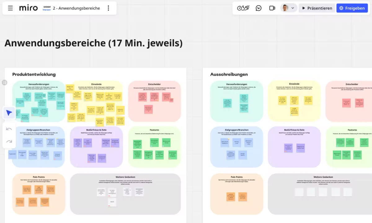 Im gemeinsamen Workshop visualisieren wir mit dem gesamten SaaS-Team Herausforderungen, Ziele, Zielgruppen und Einwände. Das dient als Grundlage für Struktur, Texte und Design der neuen Website.