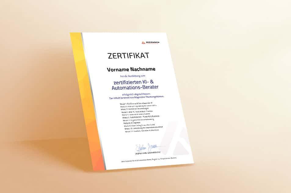 Zertifikat KI- & Automations-Berater der AKIA Akademie für KI & Automation