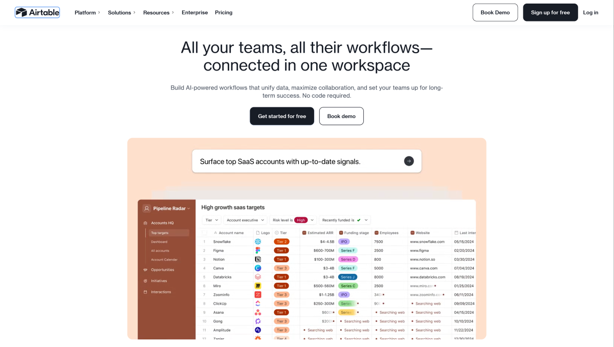 Startseite von Airtable, next-gen App-Building Plattform