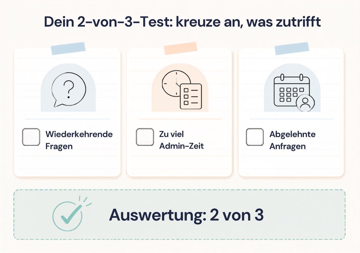 Darstellung des 2-von-3-Tests mit Hinweisen zur Automatisierung für Coaches.