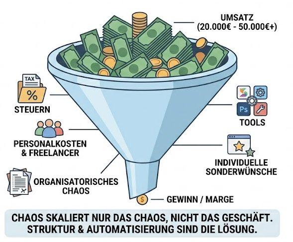 Visualisierung eines Funnels zur Darstellung von Coaching-Business Herausforderungen und Lösungen.