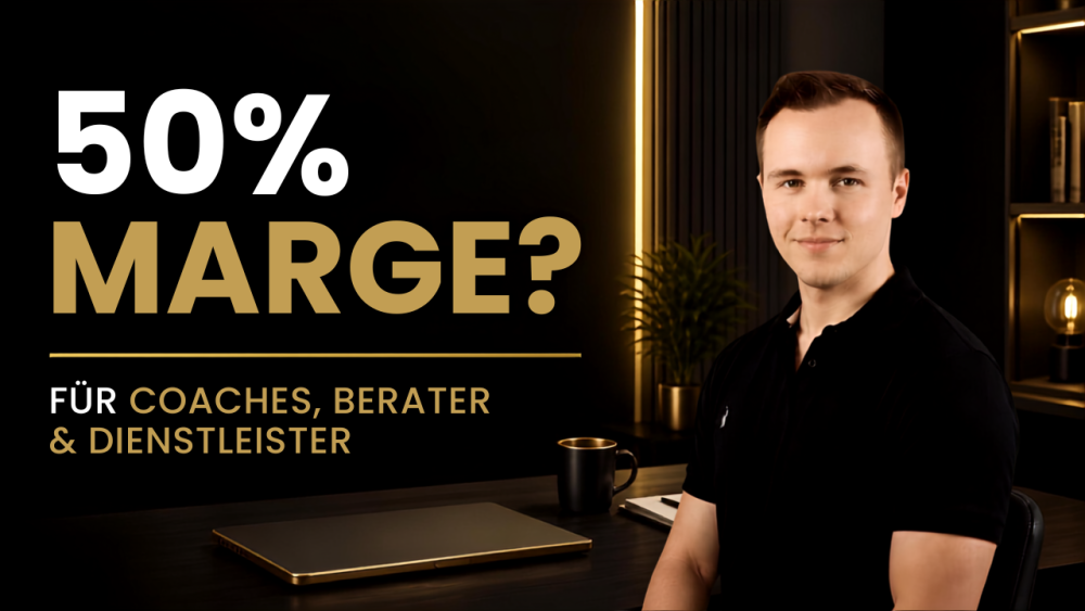 Mann mit der Frage 50% Marge für Coaches, Berater und Dienstleister.