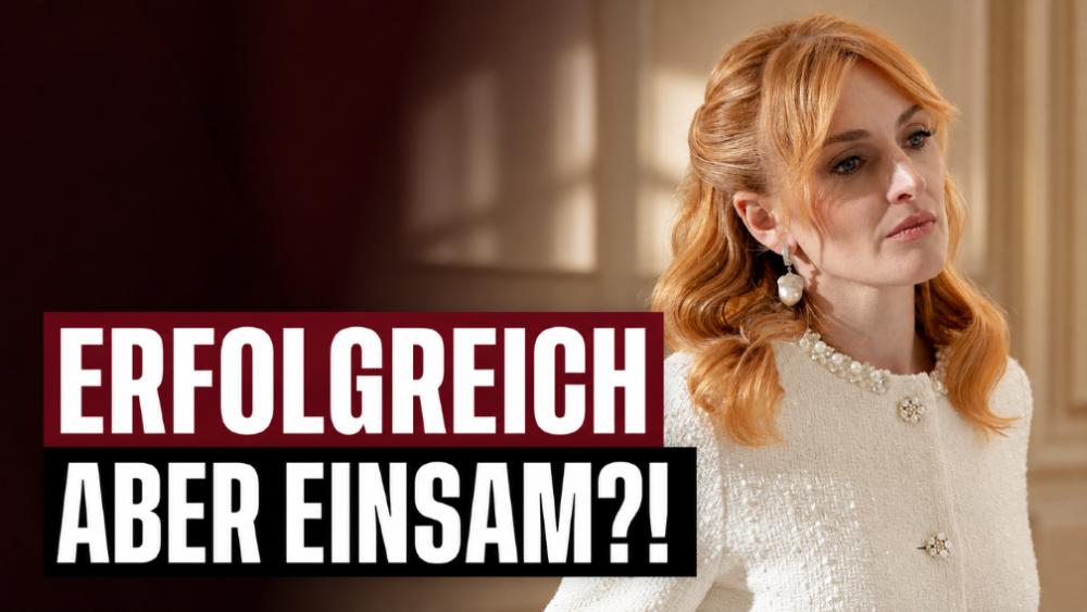Eine nachdenkliche Unternehmerin mit roten Haaren, die erfolgreich, aber einsam wirkt.