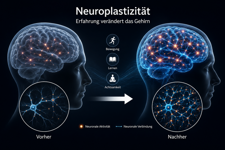 Visualisierung von Neuroplastizität: Gehirnveränderungen durch Erfahrung von vorher nach nachher.