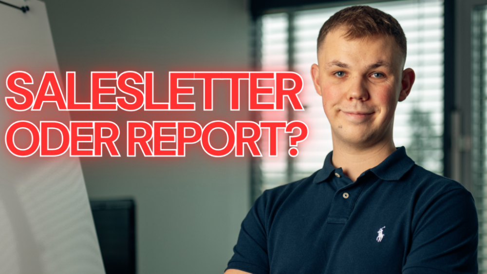 Person steht vor Flipchart und stellt die Frage: Salesletter oder DMC-Report?