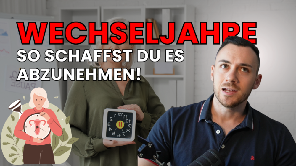 Präsentation einer Person über Abnehmen in den Wechseljahren mit einer Uhr.