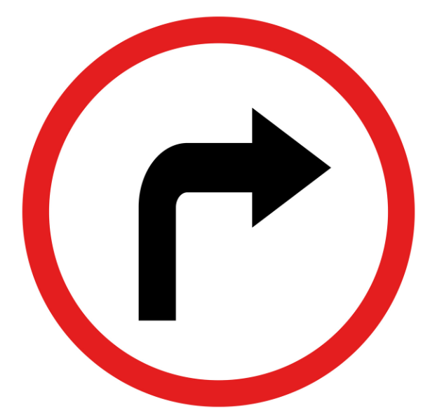 Verkehrsschild für das Abnehmen ohne Verbote, zeigt nach rechts.