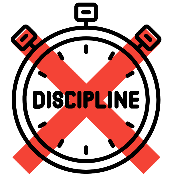 Symbol der Disziplin mit Stopuhr und rotem Kreuz für Abnehmen.