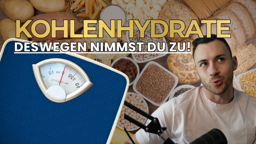 Die Waage zeigt Gewichtszunahme durch Kohlenhydrate an.