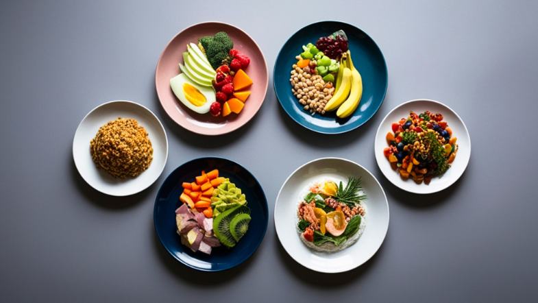 Bunte Teller mit frischem Obst und Gemüse, wichtig für gesunde Ernährung zur Zellulite.