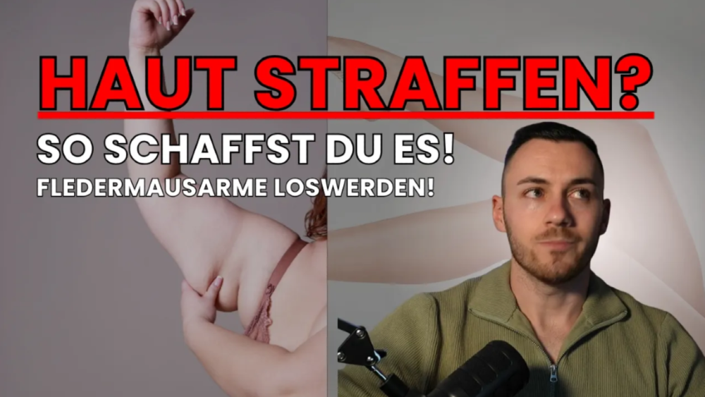 Mann spricht über Haut straffen und Fledermausarme in einem Video.