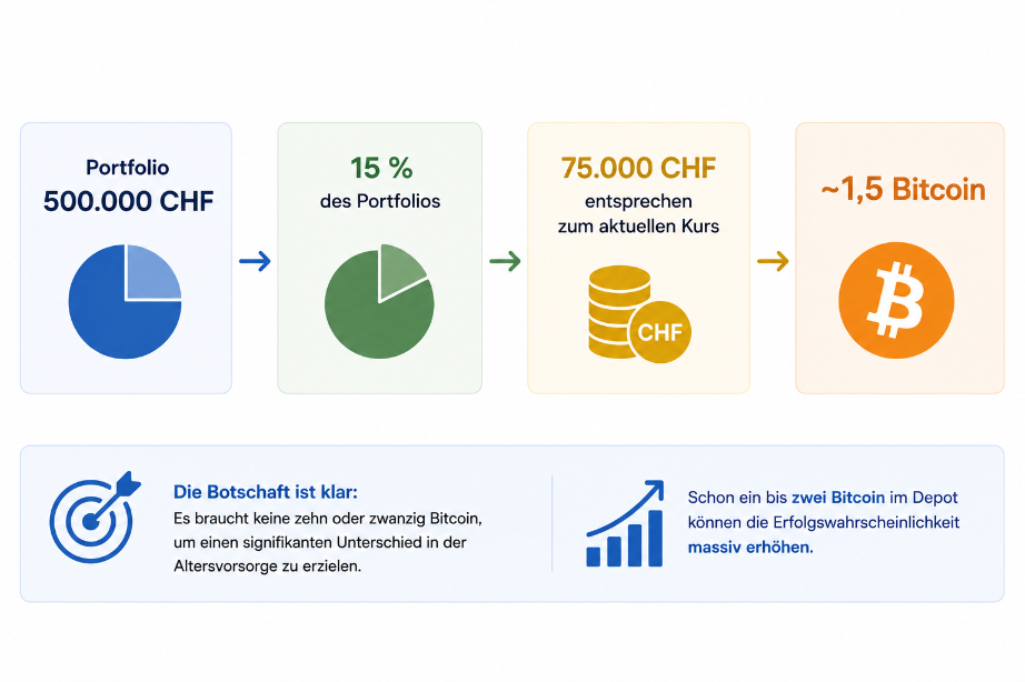 Grafik zeigt den Bitcoin-Anteil im Portfolio für die Altersvorsorge.