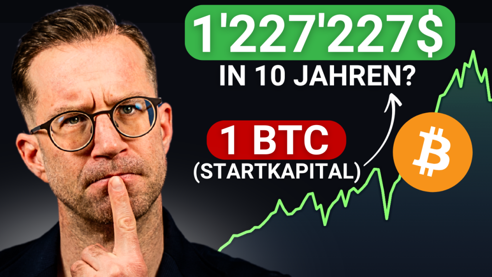 Mann denkt nach über Bitcoin und Vermögen aufbauen in 10 Jahren.