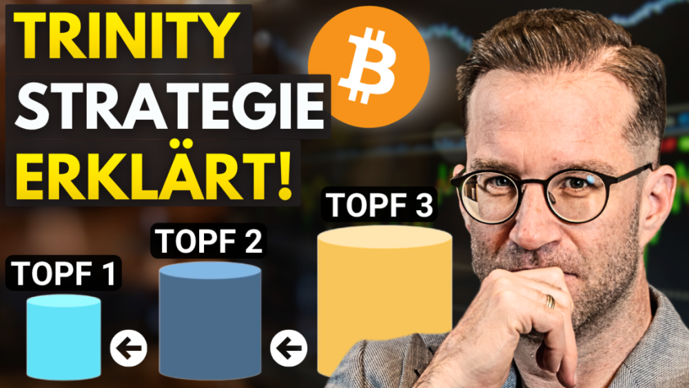 Der Erklärungsansatz zur Trinity Strategie Bitcoin zeigt die drei Töpfe zur finanziellen Planung.