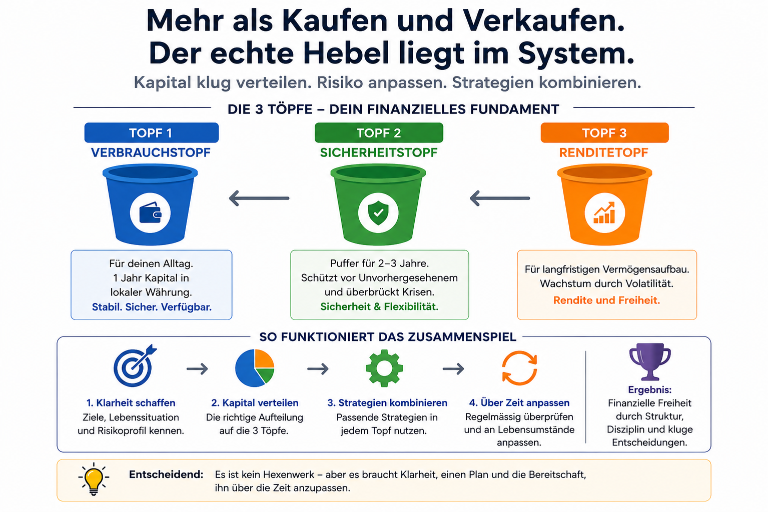 Grafik zu den drei Töpfen der Trinity Cashflow Strategie für Kapitalverteilung.