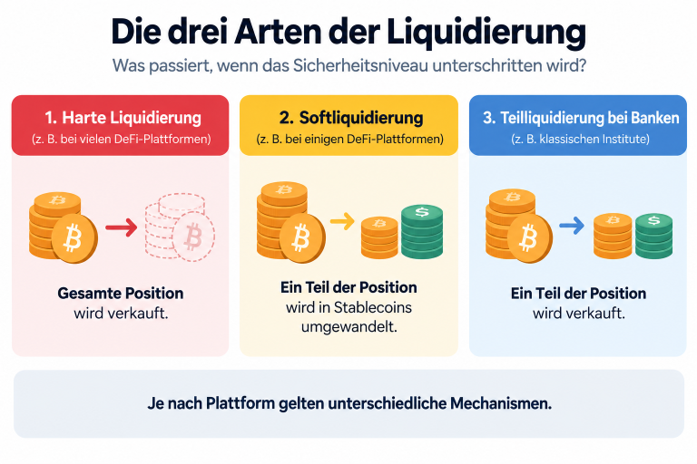 Grafik über die drei Arten der Liquidierung beim Bitcoin beleihen.