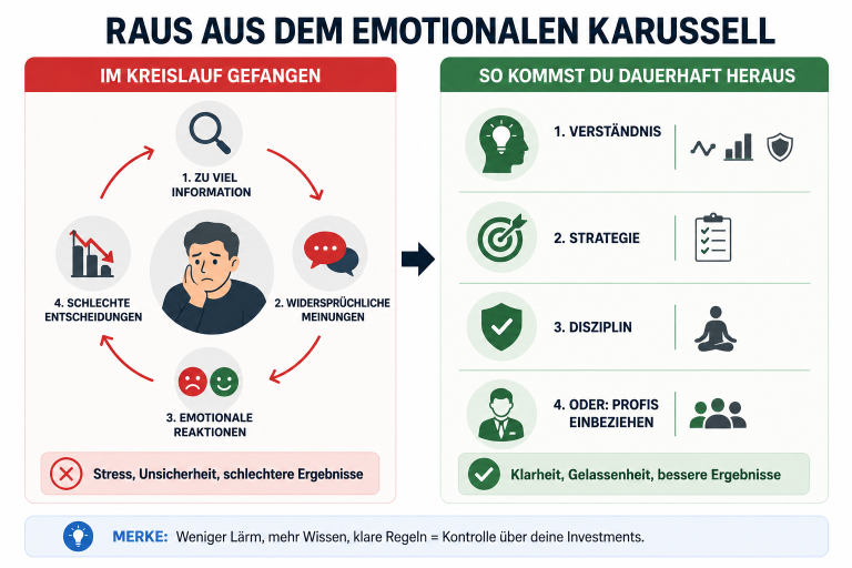 Grafik, die erklärt, wie man aus dem emotionalen Karussell herauskommt.