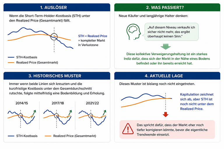Grafik zur Short-Term-Holder-Kostbasis und Realized Price in Krypto-Märkten.