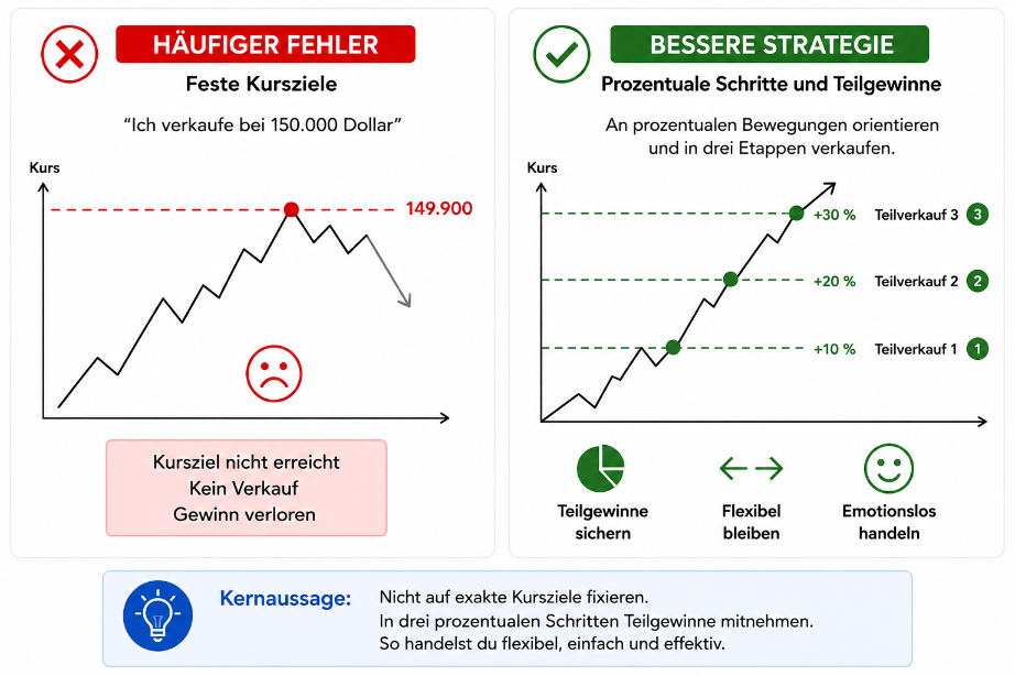 Grafik zu Bitcoin Bärenmarkt Strategien mit Fehlern und besseren Ansätzen.